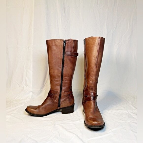 Vintage Y2K Liz & Co Rustic Brown Distressed Leather Knee High Riding Boots~8~ - Picture 2 of 7